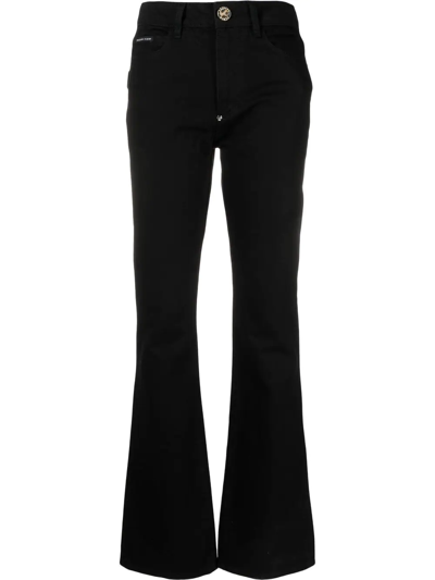 Shop Philipp Plein Skull Flared High-waisted Jeans In Schwarz