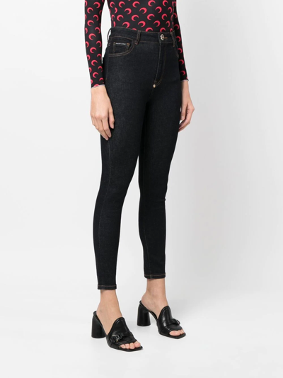 Philipp Plein Skull Embroidered Logo Skinny Jeans In Blau