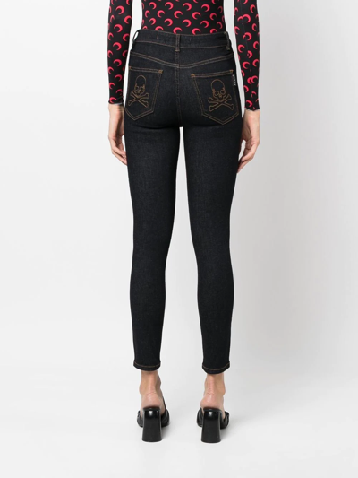Philipp Plein Skull Embroidered Logo Skinny Jeans In Blau