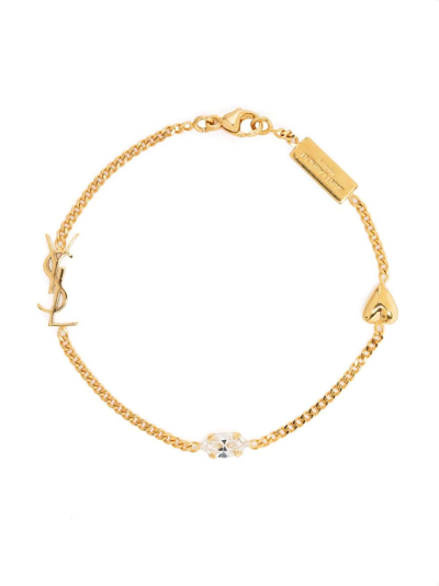 Shop Saint Laurent Crystal-charm Bracelet In Gold