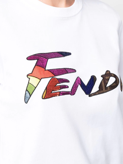 Shop Fendi Logo Print T-shirt In Weiss