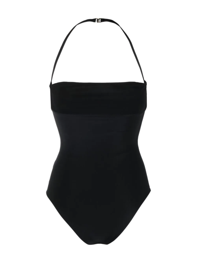 Shop Saint Laurent Square-neck Swimsuit In Schwarz