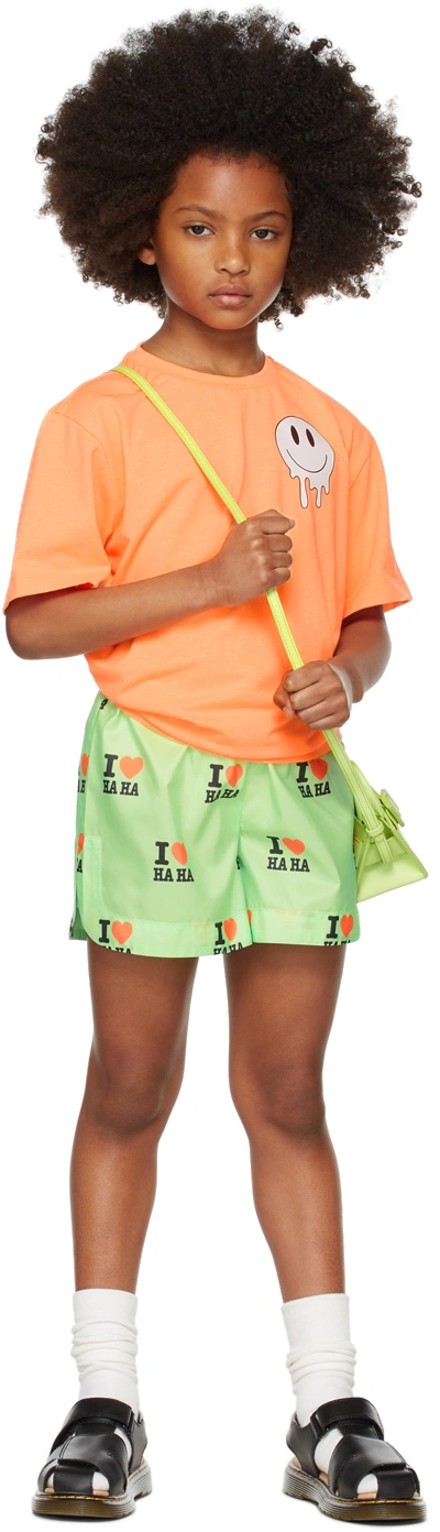 Shop Crlnbsmns Kids Green 'i Love Haha' Shorts In I Love Haha Fluo Gre