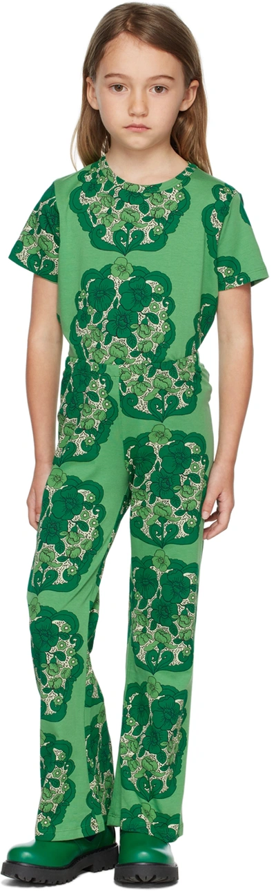 Mini Rodini Floral-print Organic Cotton Leggings In Green