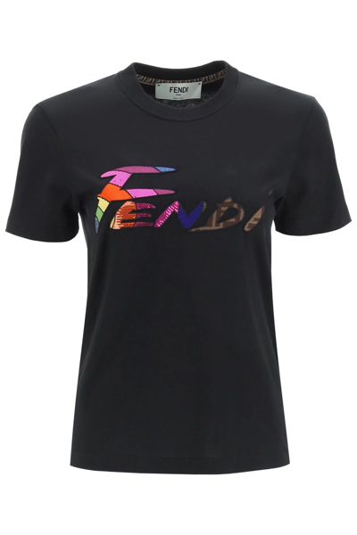 Shop Fendi Brush' T-shirt In Black