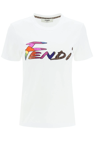 Shop Fendi Brush' T-shirt In White