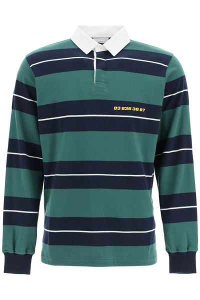 Shop Vtmnts Striped Polo Shirt In Cotton Knit In Blue,white,green