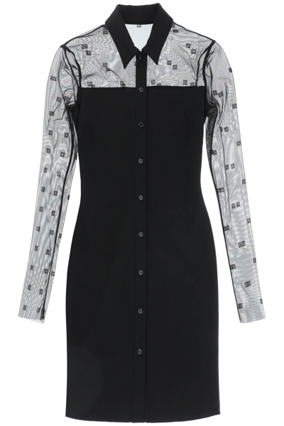 Shop Givenchy Bi-material Shirt Dress In Black