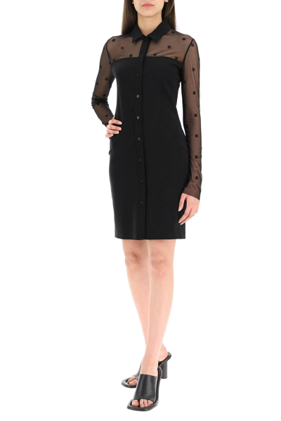 Shop Givenchy Bi-material Shirt Dress In Black