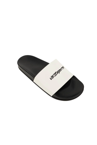Shop Vetements Logo Leather Slides In White,black