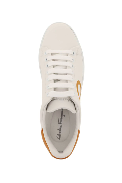 Shop Ferragamo Gancini Sneakers In White,orange