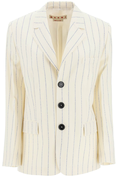 Marni Hip-lenght Single Breasted Buttoned Jacket In White,blue