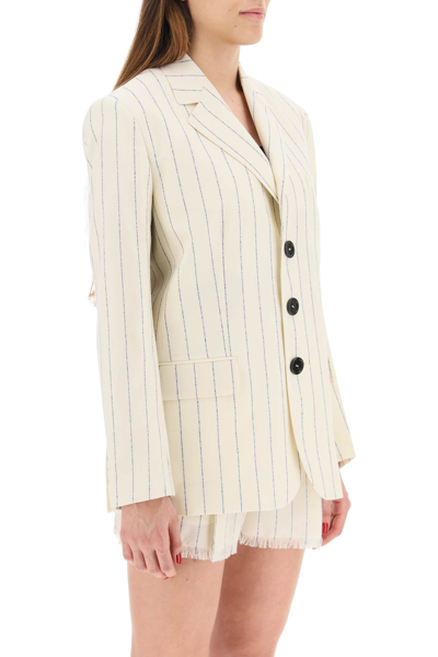 Marni Hip-lenght Single Breasted Buttoned Jacket In White,blue