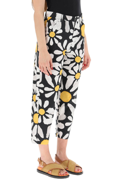 Shop Marni Cropped Pants With Euphoria Print In Black,yellow,white