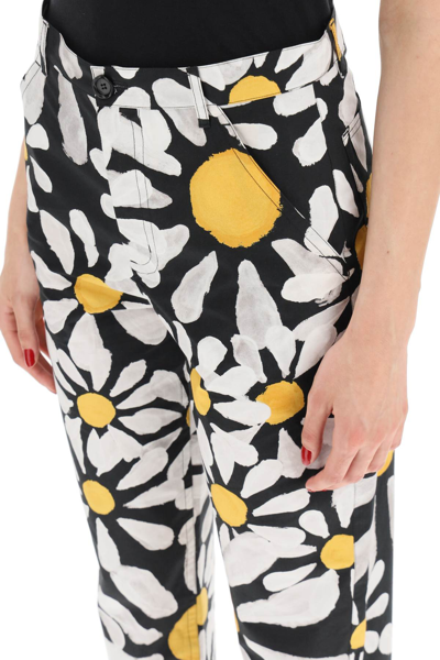 Shop Marni Cropped Pants With Euphoria Print In Black,yellow,white