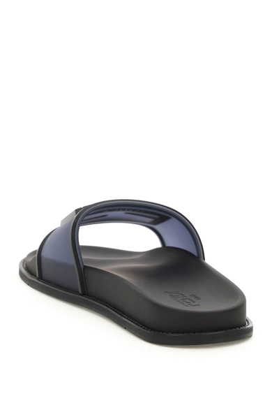 Shop Fendi Rubber Slides With Logo In Black,blue