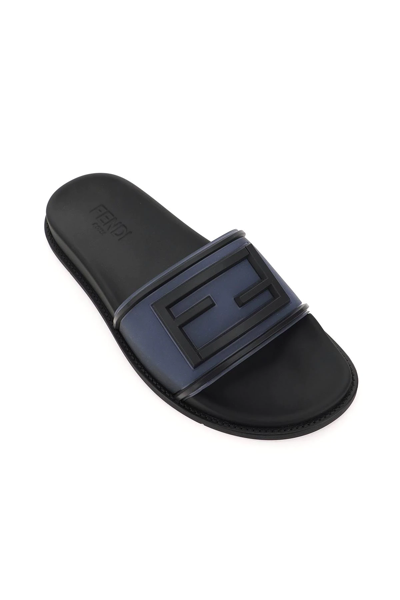 Shop Fendi Rubber Slides With Logo In Black,blue