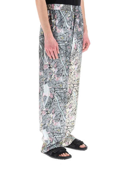 Shop Fendi Map Silk Trousers In Grey,pink,black