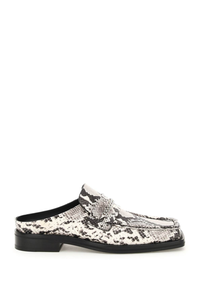 Shop Martine Rose Python Print Leather Loafers Mules In White,black