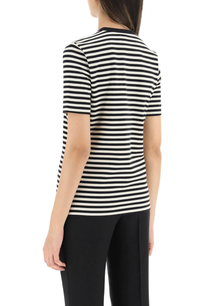 Shop Tory Burch 'double T' Striped T-shirt In White,black
