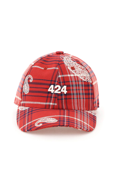 Shop 424 Logo Tartan Baseball Cap In Red,white,blue