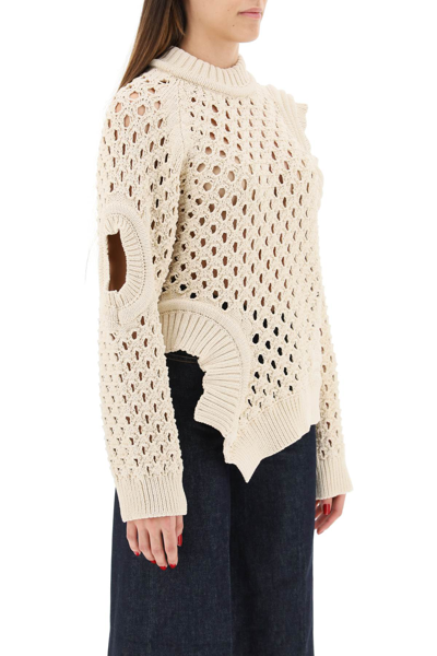 Shop Stella Mccartney Net Knit Sweater With Cut-out In Beige
