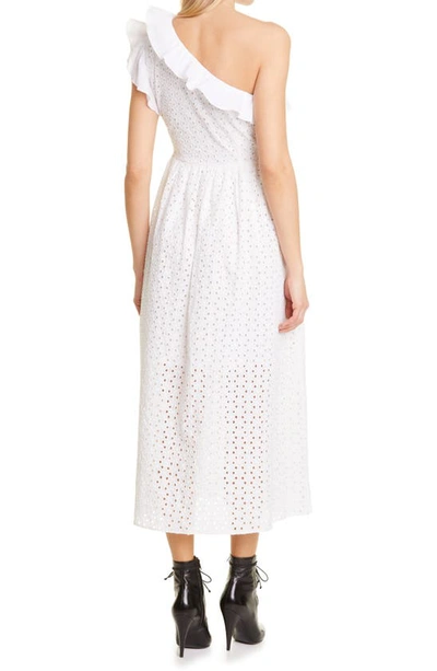 Shop Batsheva Jude One-shoulder Broderie Cotton Dress In White Broderie Anglaise