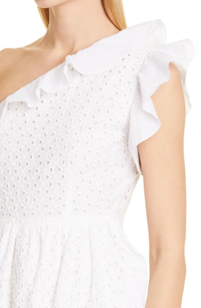 Shop Batsheva Jude One-shoulder Broderie Cotton Dress In White Broderie Anglaise