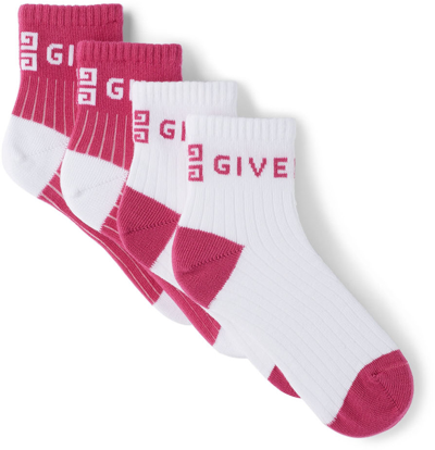 Shop Givenchy Kids Two-pack Pink & White Two-tone Logo Socks In N54 White Pink