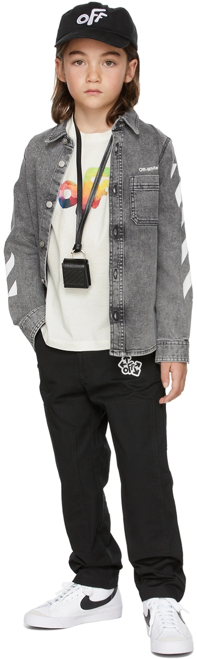 Off-white Rubber Contrast-logo Stretch-denim Shirt 8-10 Years In Black White