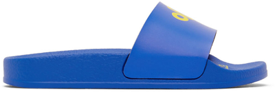 Shop Off-white Kids Blue Logo Slides In Blue Yellow