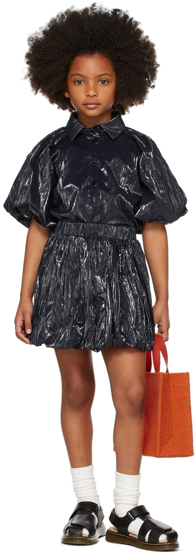 Shop Crlnbsmns Kids Navy Metallic Ruffle Skirt In Glossy Dark Blue