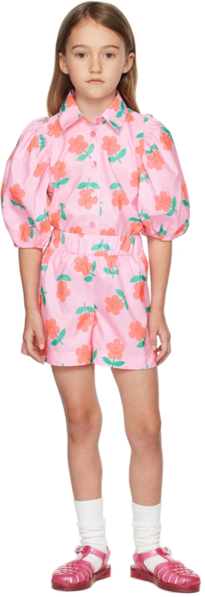 Shop Crlnbsmns Kids Pink Floral Shorts In Haha Flower