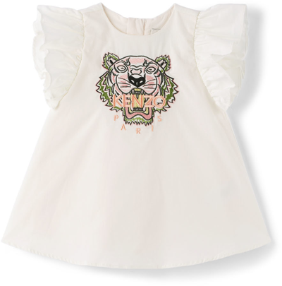 Shop Kenzo Baby White Tiger Dress In 152 Off White