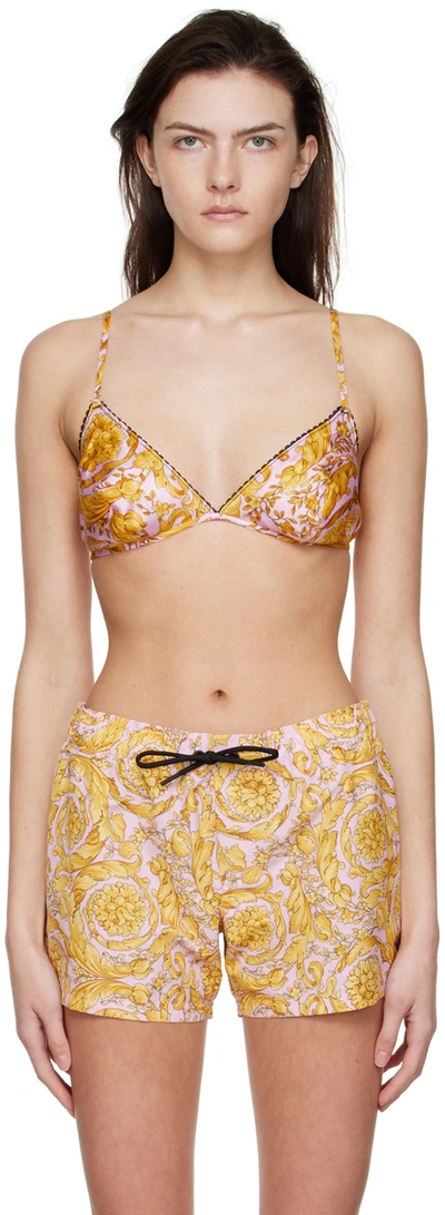 Shop Versace Pink & Gold Barocco Bra In 5p220 Candy+gold