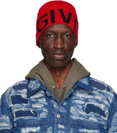 Shop Givenchy Red Merino Wool Beanie In Red Black