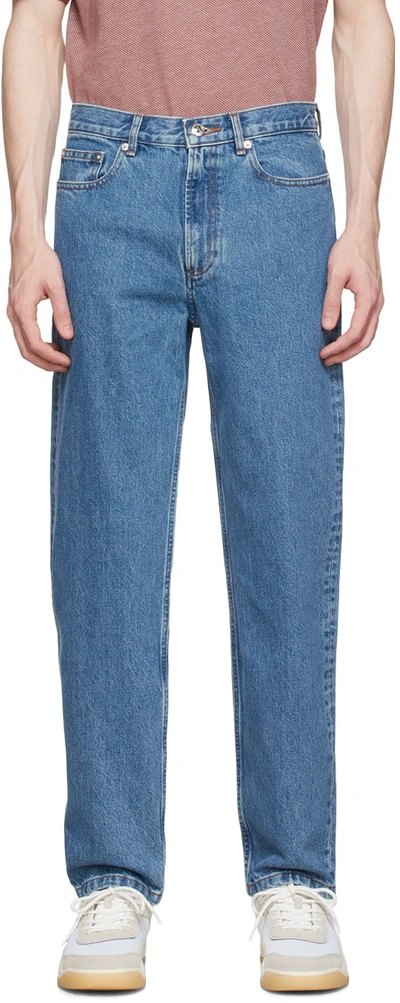 Shop Apc Blue Martin Straight Jeans In Ial Washed Indigo