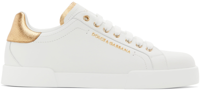 Shop Dolce & Gabbana White & Gold Portofino Sneakers In 8b996 Bianco/oro