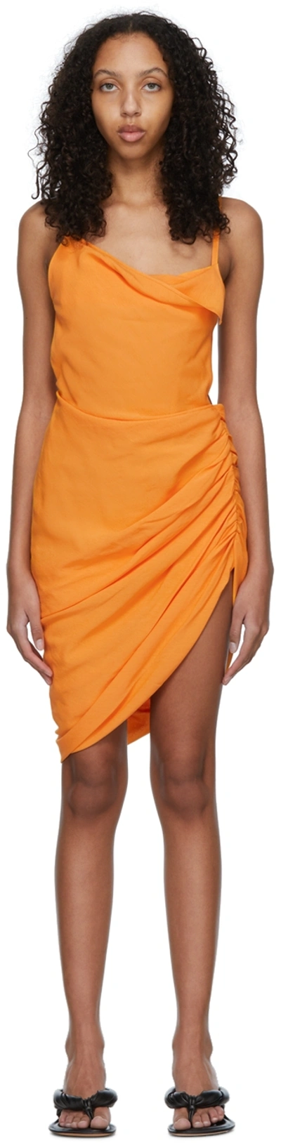 Shop Jacquemus Orange 'la Robe Saudade' Mini Dress In 750 Orange