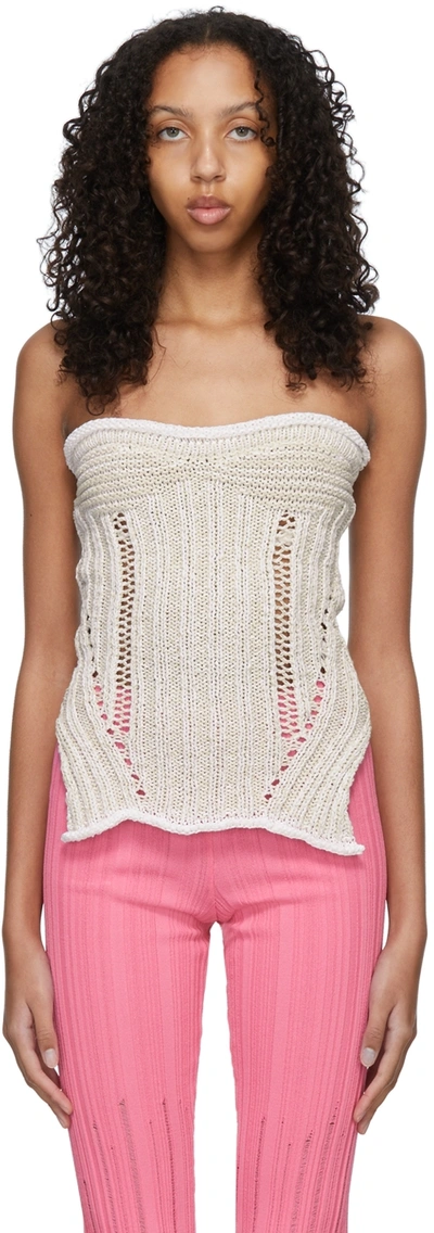 Marco Rambaldi White & Beige Cotton Tank Top In 01 Rope-white