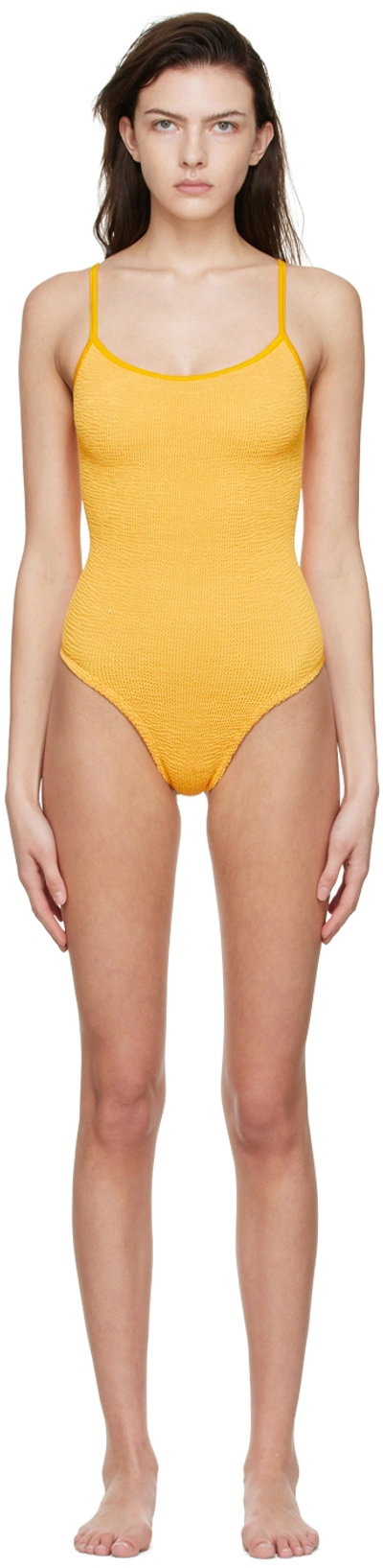 Shop Hunza G Orange Pamela One-piece Swimsuit In Mango Sorbet