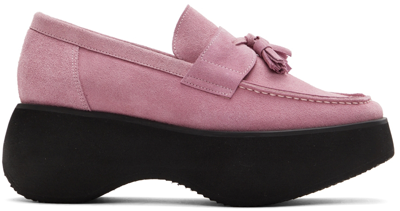 Shop Theopen Product Pink Suede Tassel Platform Loafers
