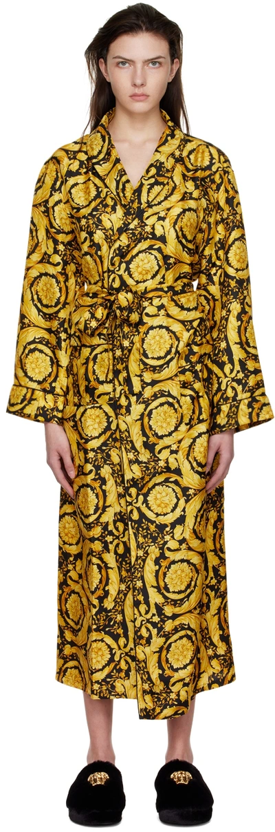 Shop Versace Black Barocco Robe In A7900 Gold