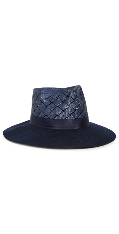 Shop Freya Cedar Straw Felt Hat In Navy Straw / Navy Felt