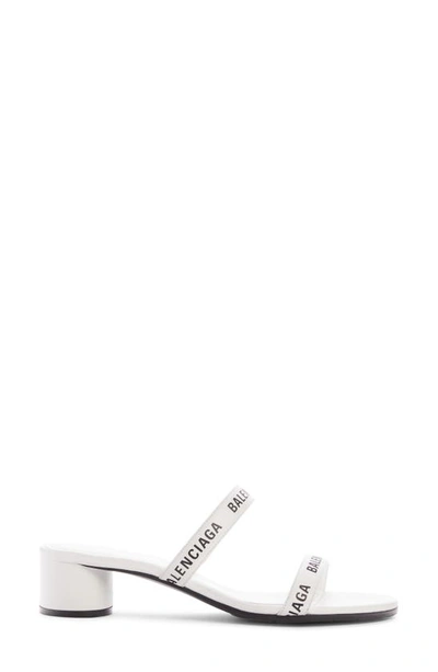 Shop Balenciaga Logo Slide Sandal In White/ Black