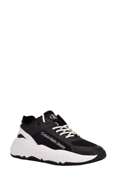 Calvin Klein Women's Geila Logo Lace-up Sneakers Women's Shoes In Black/white | ModeSens