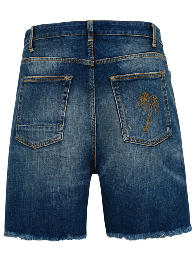 Shop Palm Angels Blue Cotton Shorts