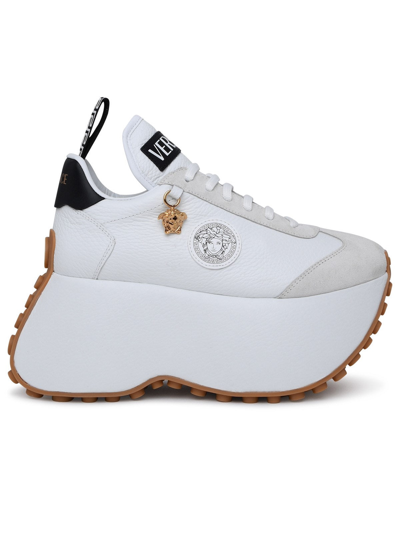Shop Versace White Leather Triplatform Sneaker