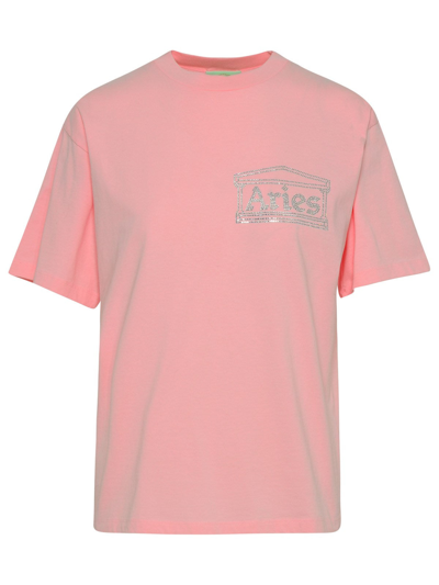 Shop Aries Pink Cotton Crystal Temple T-shirt