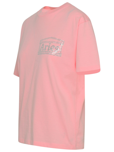 Shop Aries Pink Cotton Crystal Temple T-shirt